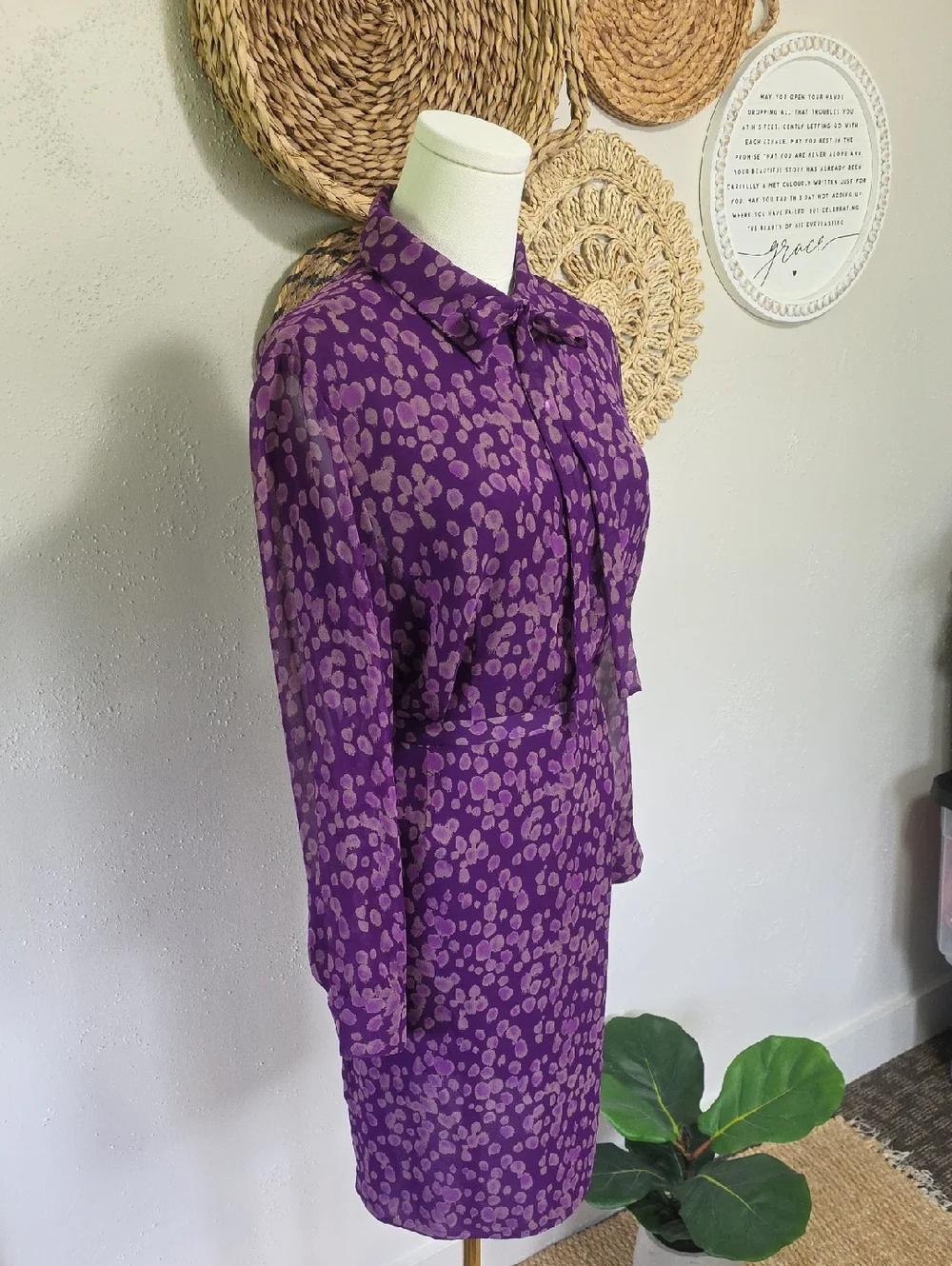 Cynthia Howie Vintage y2K 100% Silk Purple Printed Pencil Skirt Set Womens 8P
